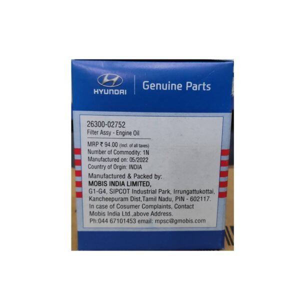 26300-02752 Oil Filter Assy | Engine Oil | Hyundai Genuine